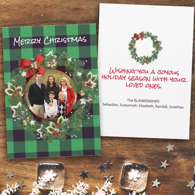 Cartão De Festividades Xadrez de Buffalo Personalizada Foto de Natal Feli (Criador carregado)