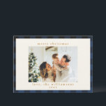 Cartão De Festividades Xadrez de Buffalo Retroativa Marinho Padrão de Tar<br><div class="desc">Padrão de Tartan da Xadrez de Buffalo em Marinho Azul e Cartão de Feriado Preto</div>