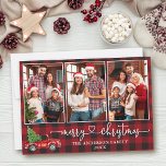 Cartão De Festividades Xadrez de Coração da Caligrafia 3 Foto Caminhão de<br><div class="desc">Cartaz de Natal Merry - Watercolor Vintage Red Truck com Árvore de Natal - Colagem Fotográfica da Família Fotográfica 3 Collage Rustic Red Buffalo Xadrez de Caligrafia Moderna</div>