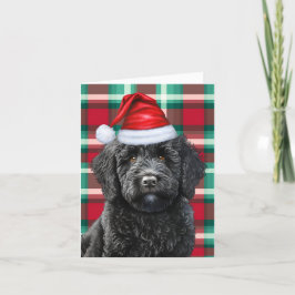 Cartão De Festividades Xadrez de Férias de Natal Black Labradoodle