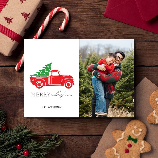 Cartão De Festividades Xadrez de Foto de Natal Rustic Country (Rustic Country Christmas Photo Plaid Holiday Card)
