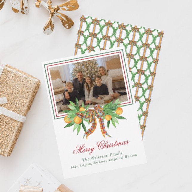 Cartão De Festividades Xadrez de Laranjas Aquarelas Arco Garland Foto (Criador carregado)