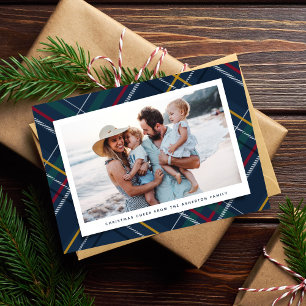 Cartão De Festividades Xadrez de Natal um clássico foto azul marinho