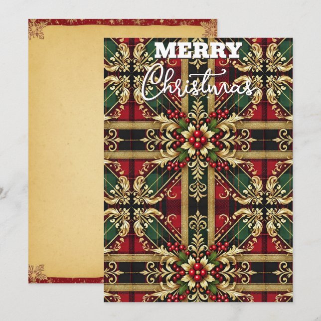 Cartão De Festividades Xadrez Festiva Dourada Verde Elegante (Frente/Verso)