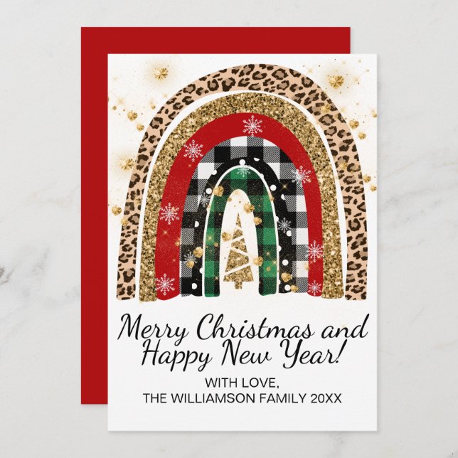 Cartão De Festividades Xadrez Festiva Rústica Animal Impressão Arco-Íris (Frente/Verso)