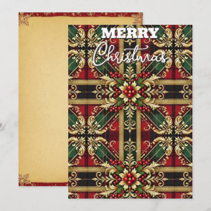 Cartão De Festividades Xadrez Festivo Elegante Vermelho Verde Dourado 