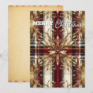 Cartão De Festividades Xadrez Festivo Vermelho e Dourado Elegante