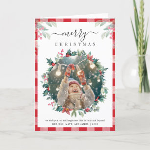 Cartão De Festividades Xadrez Foto MistletooRustic Gingham Natal