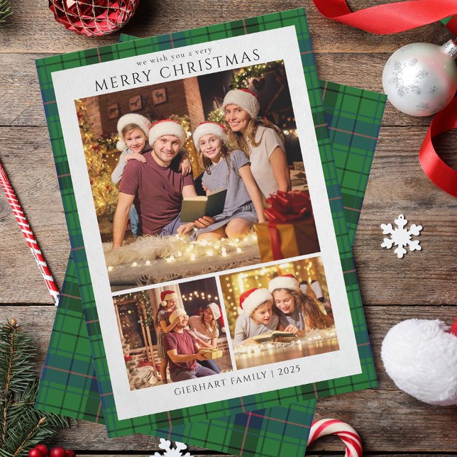 Cartão De Festividades Xadrez Fotos de Natal Modernas Tartan Rustic (Plaid Modern Christmas Photos Tartan Rustic Holiday Card)
