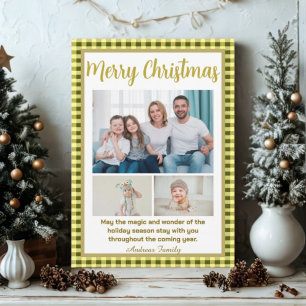 Cartão De Festividades Xadrez Gingham Oliva 3 Fotos Natal
