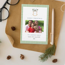 Xadrez Gingham Verde Bonita Monograma de Natal