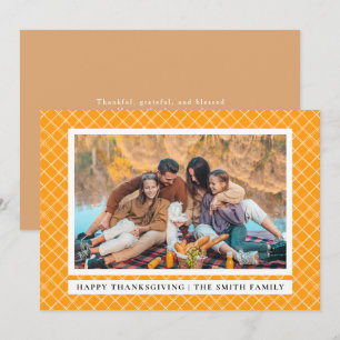 Cartão De Festividades Xadrez laranja   Feliz Foto do outono de Ação de G