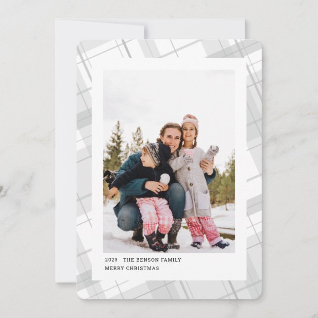 Cartão De Festividades Xadrez Mínima - Uma Foto - Branco Vertical (Frente)