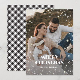 Cartão De Festividades Xadrez Negra Stars Snow Foto de Natal