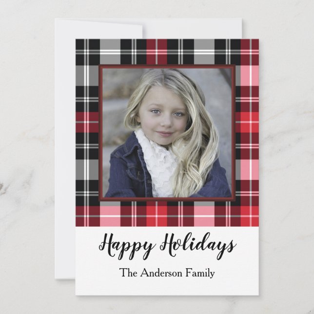 Cartão De Festividades Xadrez Preta Vermelha (Frente)