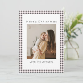 Cartão De Festividades Xadrez Preto e Branco Foto Personalizada Natal