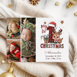 Cartão De Festividades Xadrez Reindeer 3 Foto Primeiro Natal