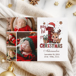 Cartão De Festividades Xadrez Reindeer 4 Foto Primeiro Natal