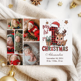 Cartão De Festividades Xadrez Reindeer 6 Foto Primeiro Natal