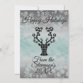 Cartão De Festividades Xadrez Reindeer Snowflakes Natal Personalizado