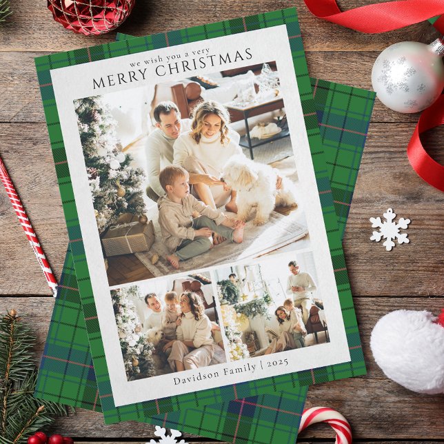 Cartão De Festividades Xadrez Retro Natal Fotos de Tartan Rustic (Plaid Retro Christmas Photos Tartan Rustic Holiday Card)