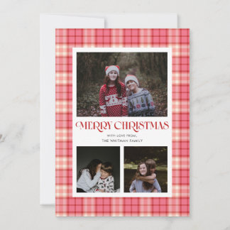 Cartão De Festividades Xadrez Rosa e Vermelho com Múltiplas Fotos