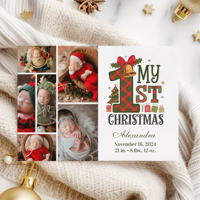 Cartão De Festividades Xadrez Rustic 6 Foto Primeiro Natal (Criador carregado)