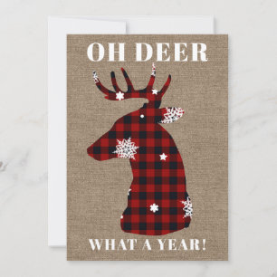 Cartão De Festividades Xadrez Rustic Burlap Floco De Neve Oh Deer Christm