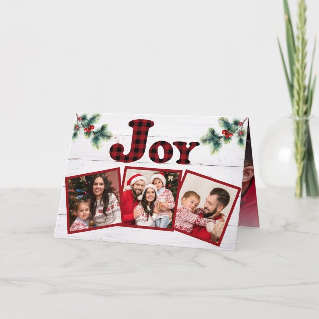 Cartão De Festividades Xadrez Rustic Red Buffalo Joy 4 Foto Greenery (Frente)