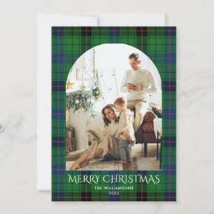 Cartão De Festividades Xadrez Rústico Foto Família Natal Tartan