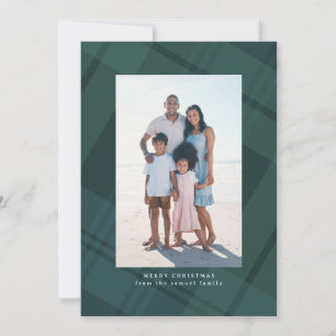Cartão De Festividades Xadrez verde clássico de Natal simples duas fotos