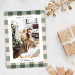 Cartão De Festividades Xadrez Verde da Floresta Moderna Rustic 2 Foto Nat<br><div class="desc">Xadrez Verde da Floresta Moderna Rustic Duas Fotografias com Cartão de Férias de Natal Duplo Lado</div>