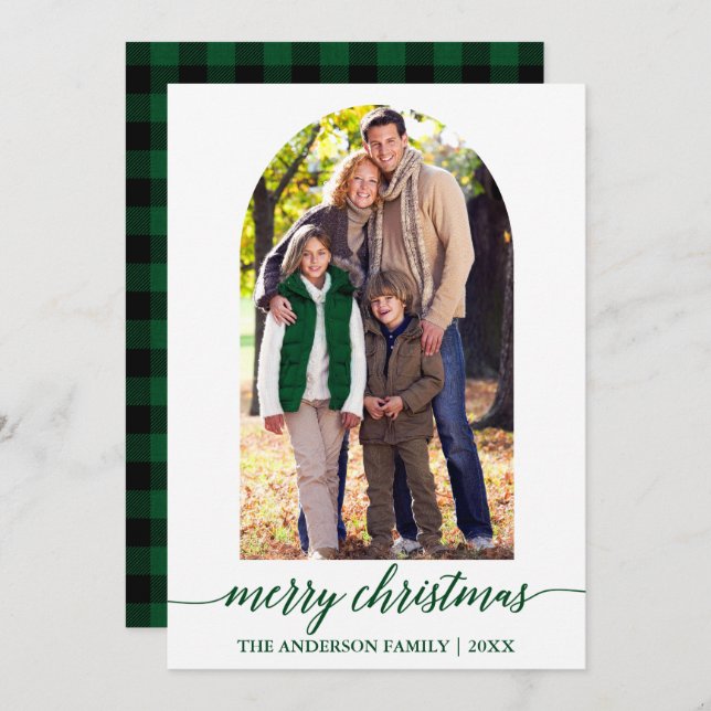 Cartão De Festividades Xadrez Verde do Arch Fotográfico da Caligrafia (Frente/Verso)