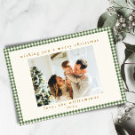 Cartão De Festividades Xadrez Verde Personalizada Duas Fotografias Horizo<br><div class="desc">Xadrez Gingham Verde e Bonita Personalizada Duas Paisagens Horizontais Fotografias de Natal Cartão de Férias de Natal</div>