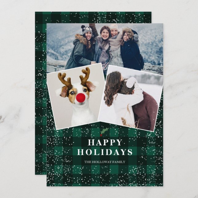 Cartão De Festividades Xadrez verde-russa, névoa com névoa névoa 3 fotos (Frente/Verso)