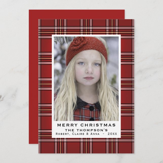 Cartão De Festividades Xadrez Vermelha Clássica | Foto de Férias (Frente/Verso)