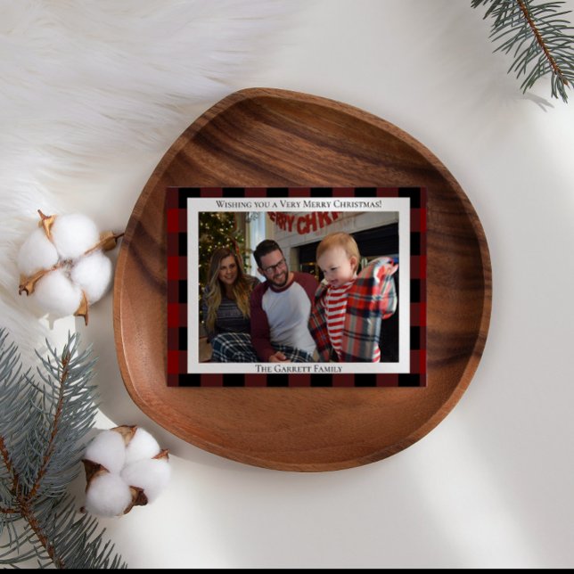 Cartão De Festividades Xadrez Vermelho Adicione Sua Própria Imagem Natal (Criador carregado)