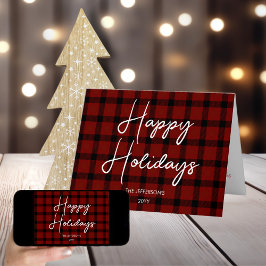 Cartão De Festividades Xadrez Vermelho e Preto Felizes Festas |