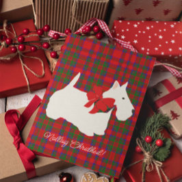 Cartão De Festividades Xadrez Vermelho Tartan Scottie Saudação