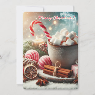 Cartão De Festividades Xícara de café quente com marshmallow - cana-de-aç