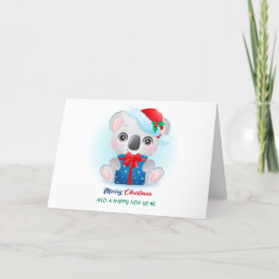Cartão De Festividades Xmas Cachorro Aquoso Bebê Koala com Santa Hat