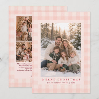 Cartão De Festividades Xmas Colagem de 5 Fotos em Plaid Gingham Rosa
