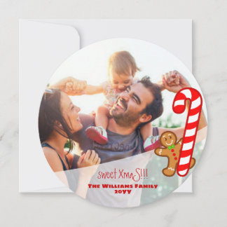 Cartão De Festividades XmaS Gingercake-Candy Cane-Odd 1 Round