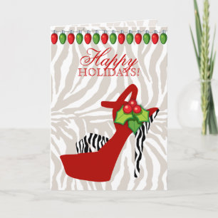 Cartão De Festividades Xmas High Heel Shoe Zebra Red Lights