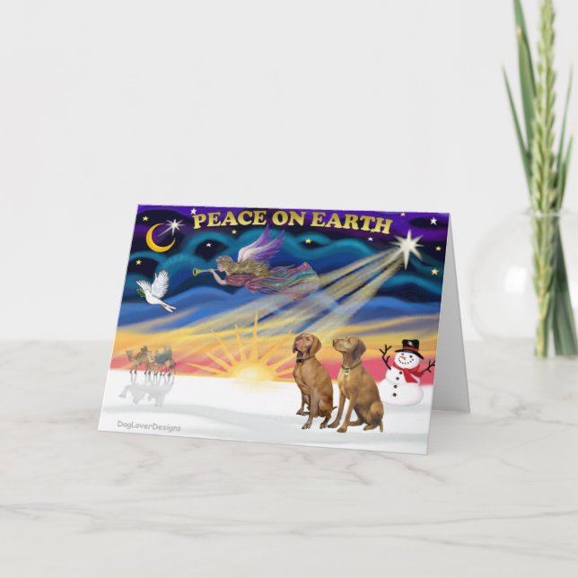Cartão De Festividades Xmas Sunrise - Two Vizslas (Frente)