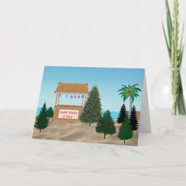 Cartão De Festividades Xmas Tree Lot na Praia (Frente)