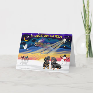 Cartão De Festividades XmasSunrise-2 black Dachshunds