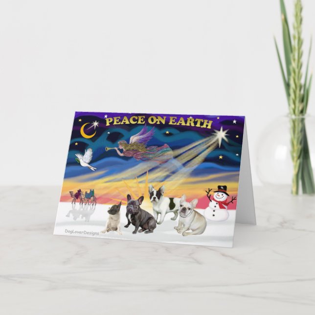 Cartão De Festividades XmasSunrise-Four FrenchBulldogs (Frente)
