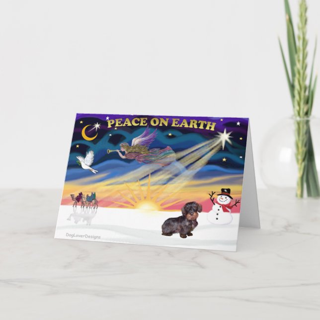 Cartão De Festividades XmasSunrise-WireHaired Dachshund (Frente)