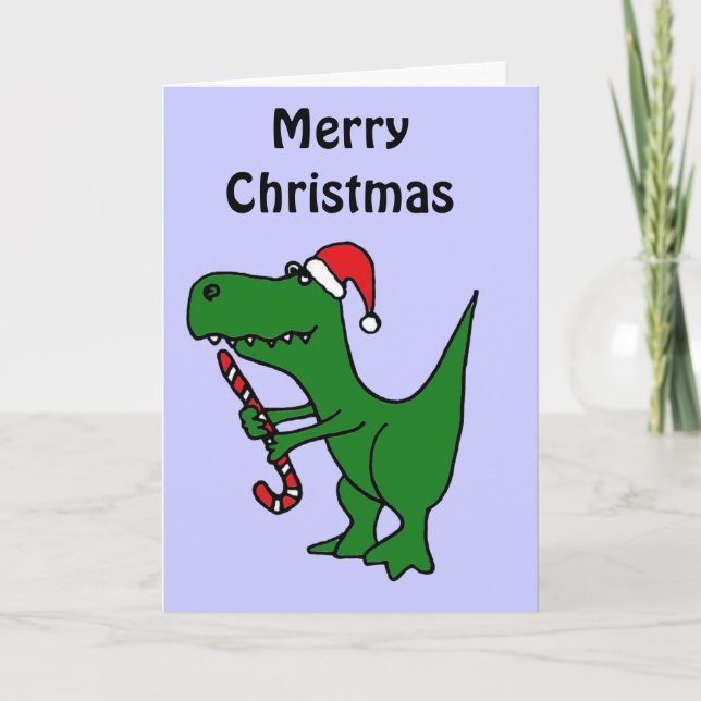 Cartão De Festividades XX- Funny T-rex Dinosaur Wearing Santa Hat (Frente)
